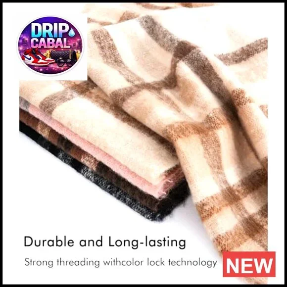 Vintage Plaid Cashmere Feel Shawl Oversized Warm Winter Scarf Elegant - Picture 5 of 7